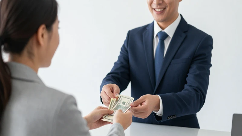 Cliente deposita dinero con amable cajero.