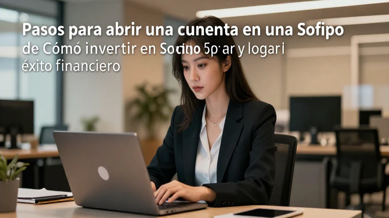 Cómo invertir en Sofipo y lograr el éxito financiero 13 Mujer joven, portátil, iluminación cálida.