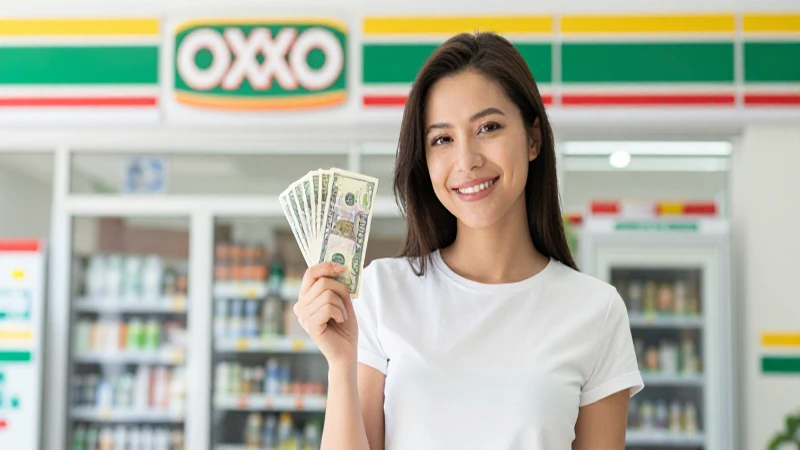 Cómo retirar dinero en Oxxo: guía del depósito Oxxo a Oxxo 17 Mujer retira dinero en Oxxo, luz natural