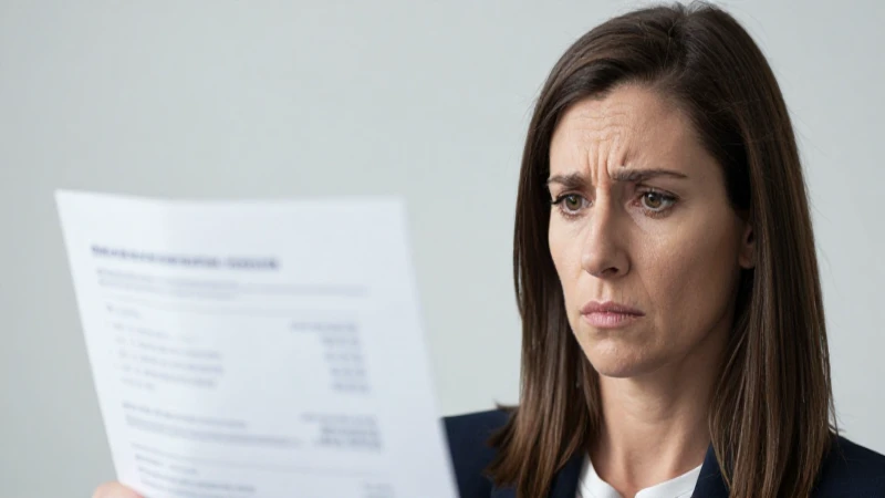 Mujer preocupada frente a informe financiero
