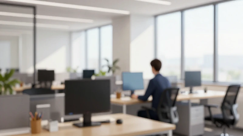 Oficina moderna, persona trabajando, luz natural
