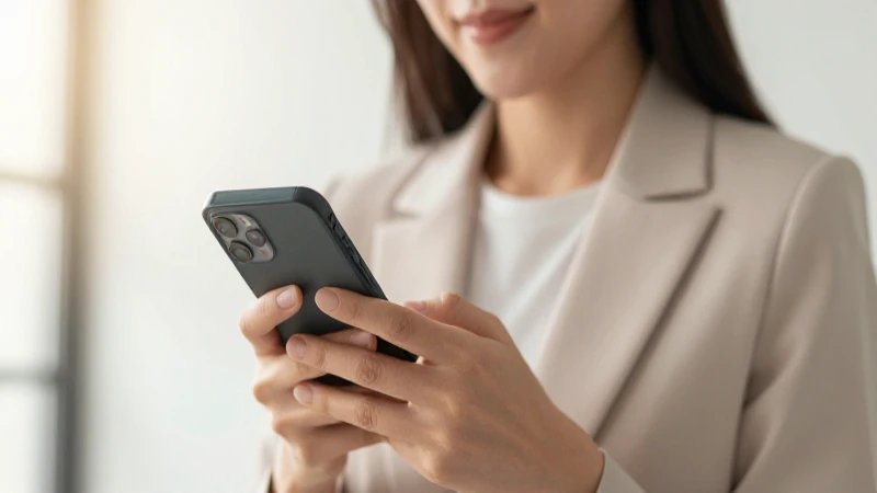 Mujer observa el teléfono con luz cálida.