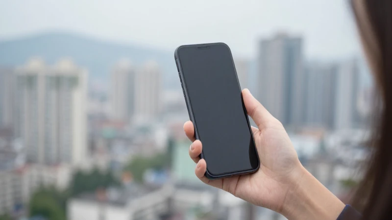 Persona con smartphone ante un paisaje urbano borroso