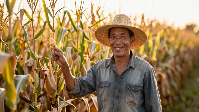 Agricultor sonriente bajo luz dorada