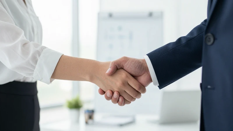 Profesionales estrechan manos en oficina moderna