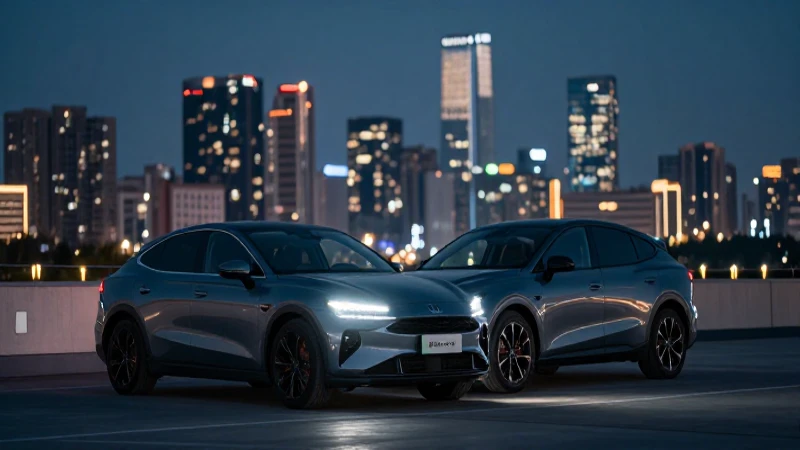 Coche moderno con fondo borroso e iluminación cinematográfica.