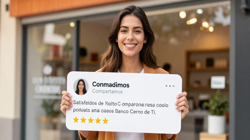 Cliente feliz en tienda bancaria Compartamos