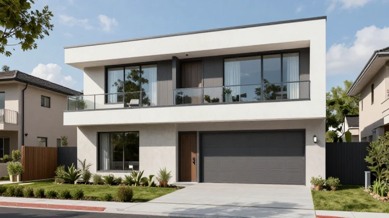 Casa moderna, día soleado, estilo de vida