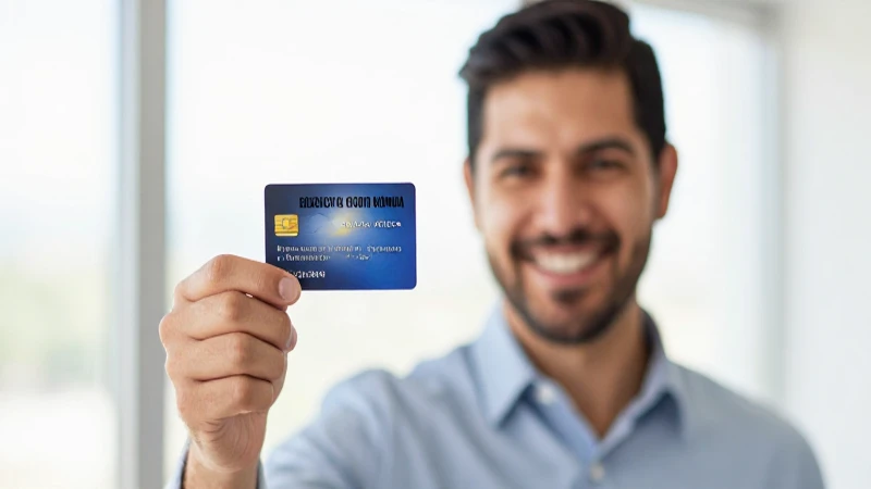 Hombre sonriendo, tarjeta bancaria, luz natural