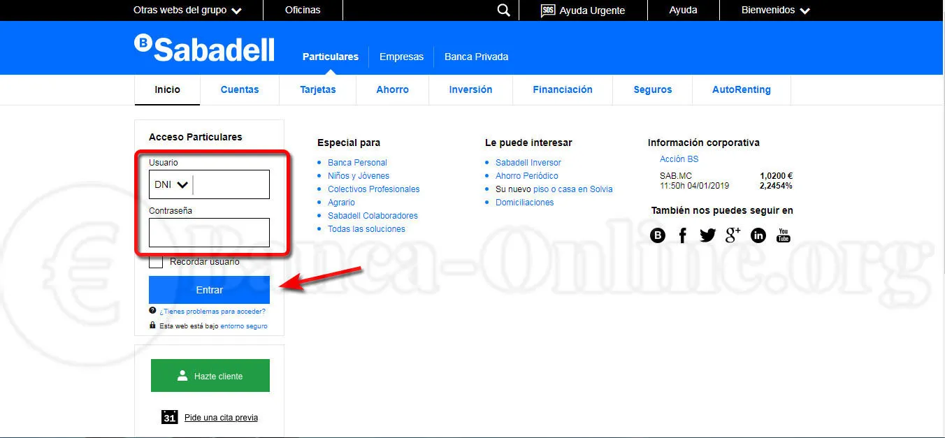cuales son las sucursales y servicios en linea de banco sabadell