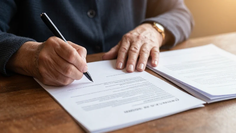 Mujer firma documentos legales en ambiente cálido