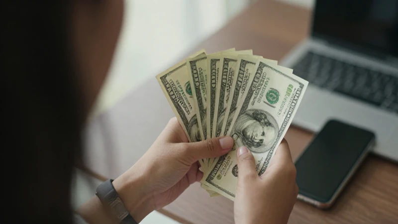 Mujer, dinero, móvil y luz natural cinematográfica.