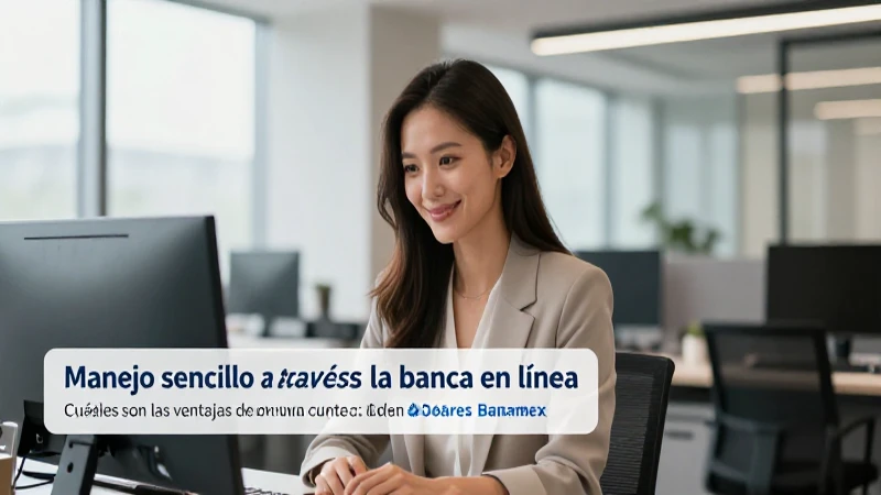 Cuáles son las ventajas de abrir una cuenta en Dólares Banamex 15 Mujer sonriendo, oficina moderna, luz natural suave.