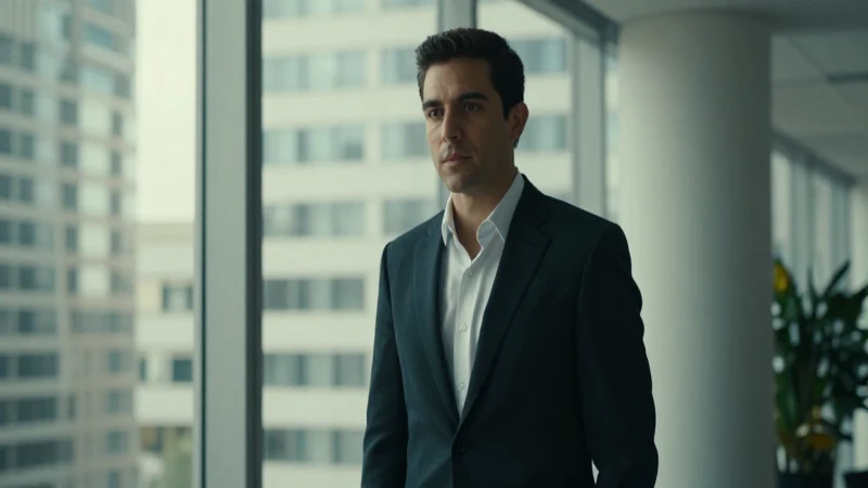 Hombre de traje en oficina moderna luminosa.