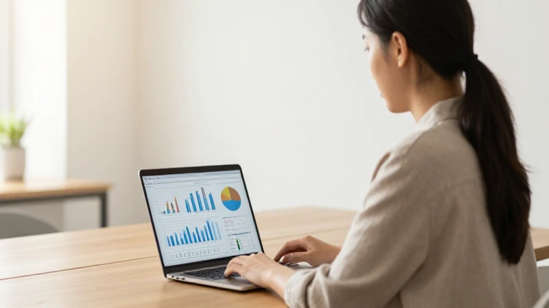 Pequeño empresario revisa gráficos en su portátil
