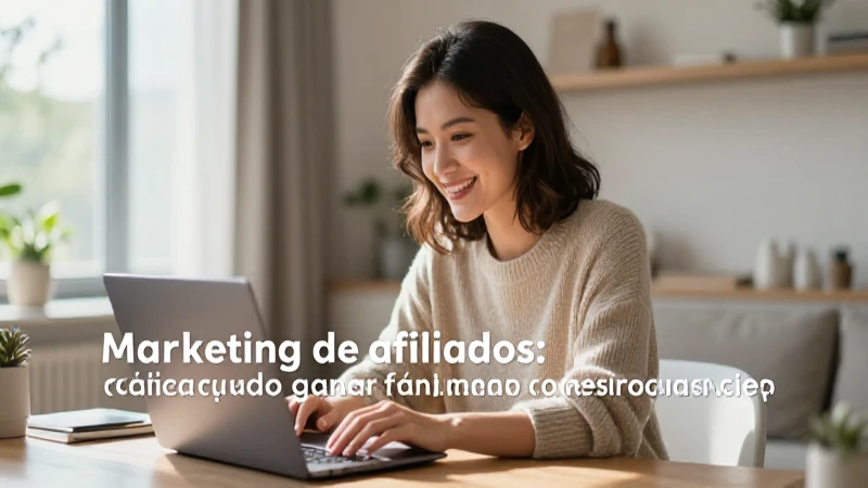 Mujer sonríe, laptop, luz cálida.