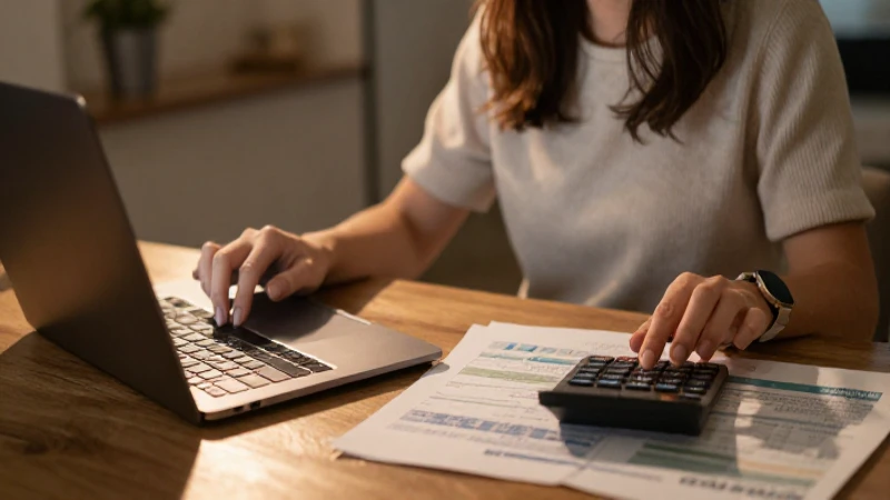 Mujer gestiona finanzas con laptop