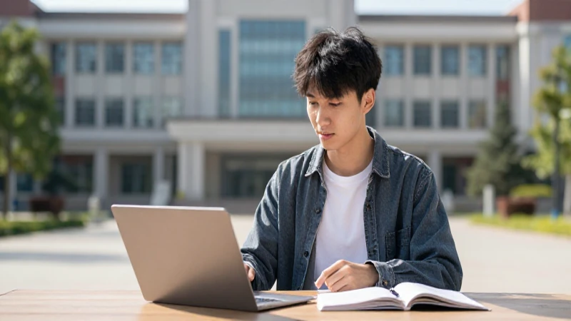 Estudiante estudia economía bajo luz natural