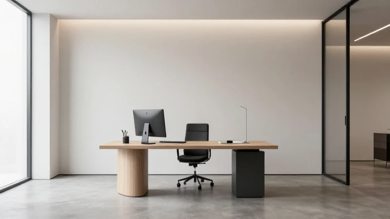 Asesor financiero moderno, oficina minimalista e iluminación suave