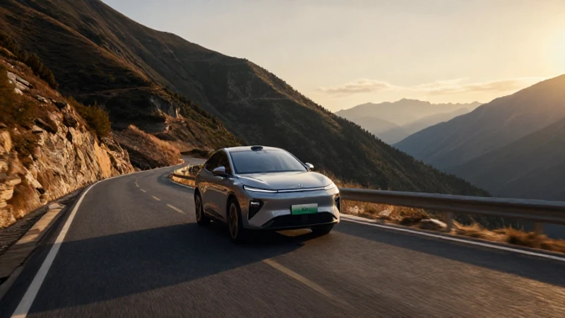 Coche moderno en montaña, hora dorada cinematográfica