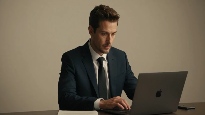Hombre trajeado trabaja bajo luz cinematográfica