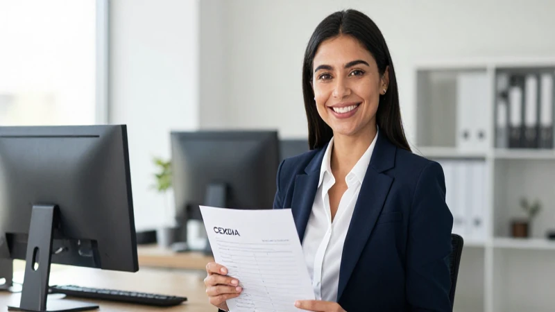 Facturación CEXDAI: Guía Completa para Usuarios y Empresas 13 Oficina moderna, empresaria sonríe, fotografía profesional.