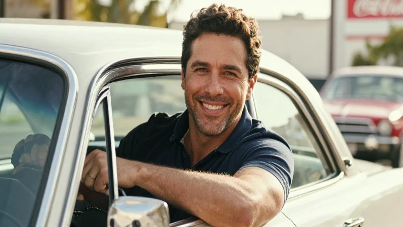 Hombres sonrientes disfrutan de autos clásicos.