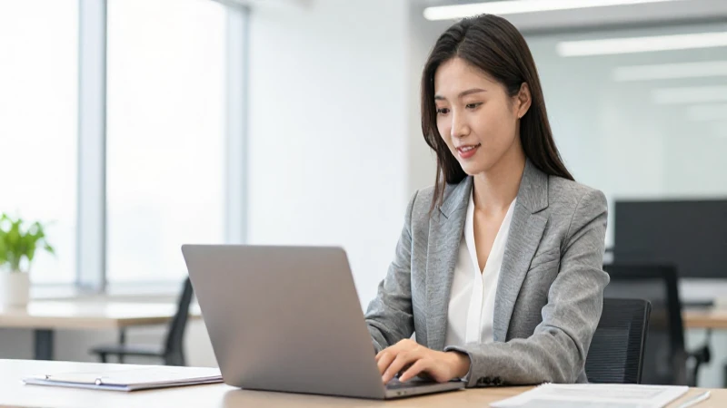 Mujer de negocios trabaja en oficina moderna.