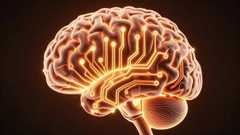 Cerebro abstracto resalta circuitos brillantes con luz.