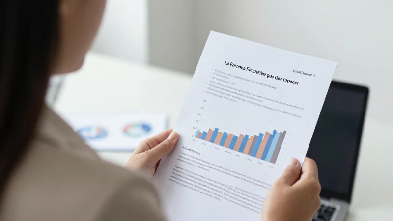 Mujer revisa documentos y gráficos financieros.