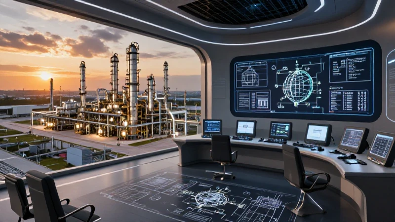 Refinería moderna con diseño innovador y técnico