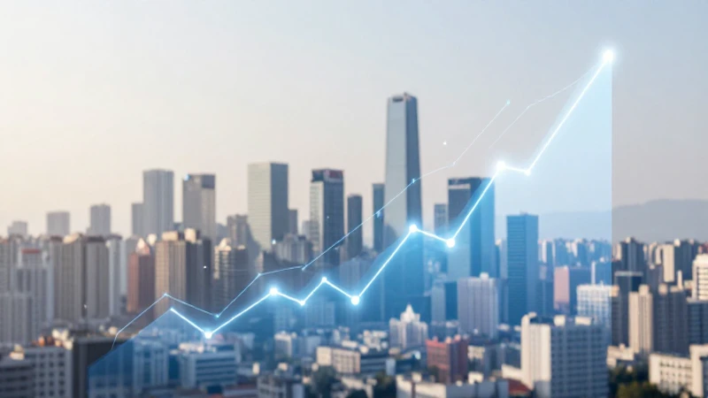 Gráfico financiero moderno, paisaje urbano suave.