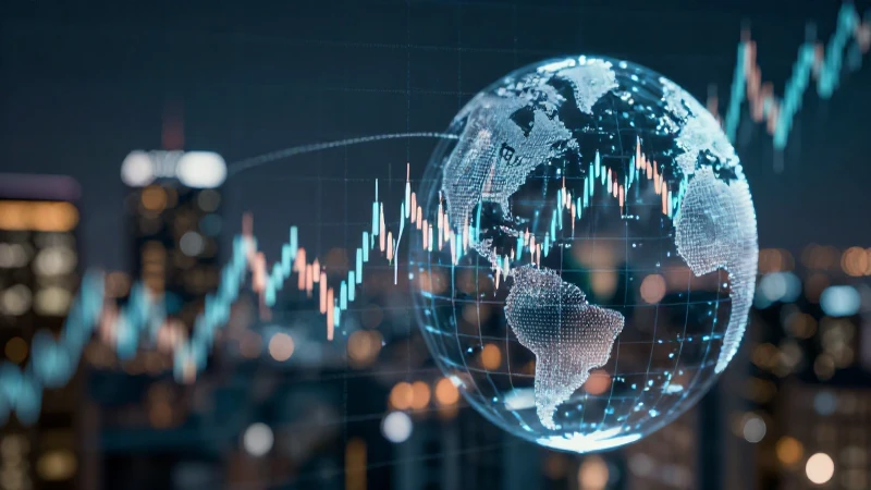 Gráfico financiero en escena dramática y urbana