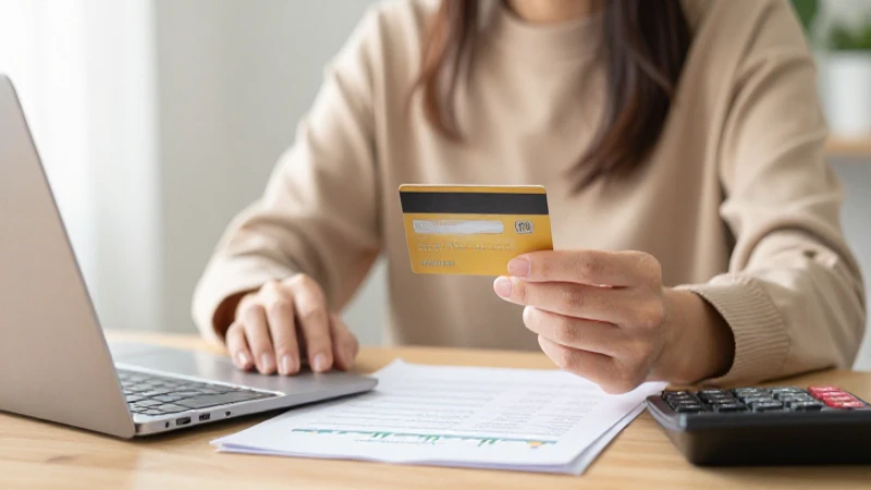 Planificación financiera con tarjeta y calculadora.