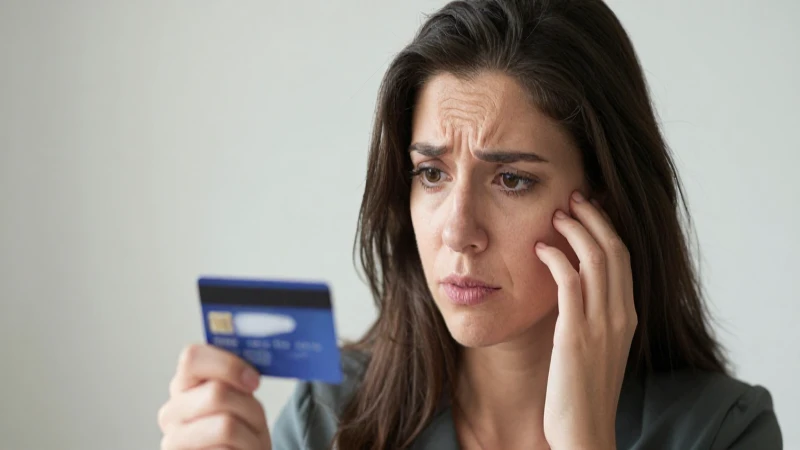 Mujer preocupada por sus tarjetas de crédito