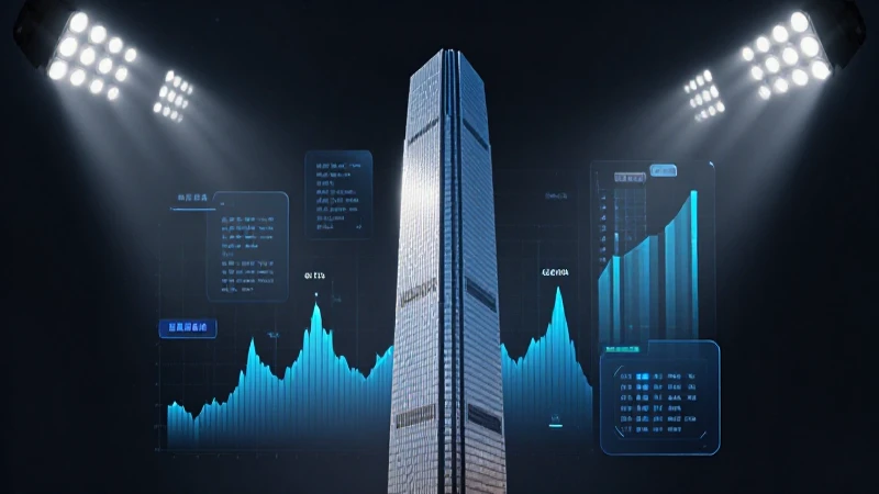 Rascacielos iluminado con gráfico de datos