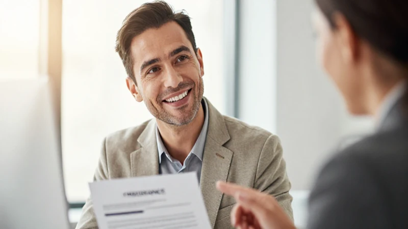 Asesor financiero habla en una oficina luminosa
