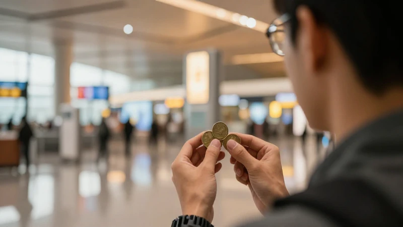 Reflexiona sobre monedas en el aeropuerto.