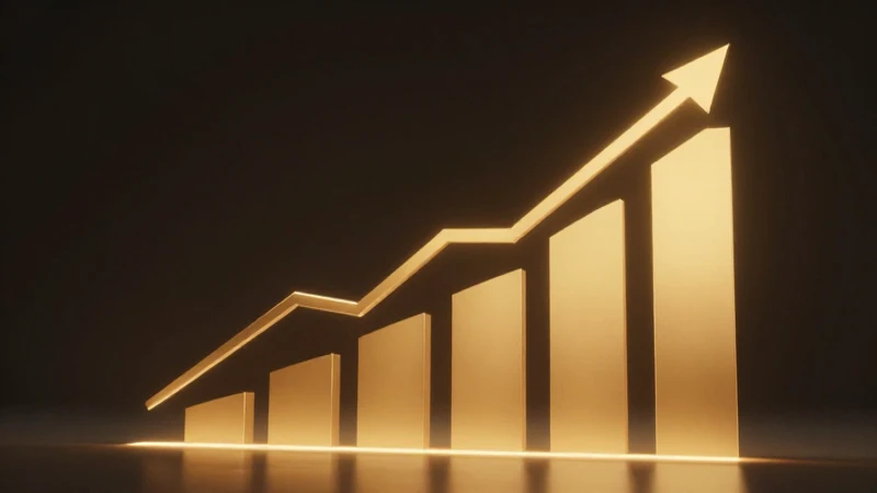 Gráfico financiero ascendente con iluminación cálida