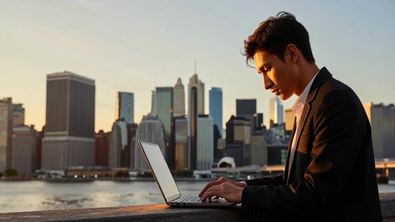 Comerciante observa la ciudad al atardecer