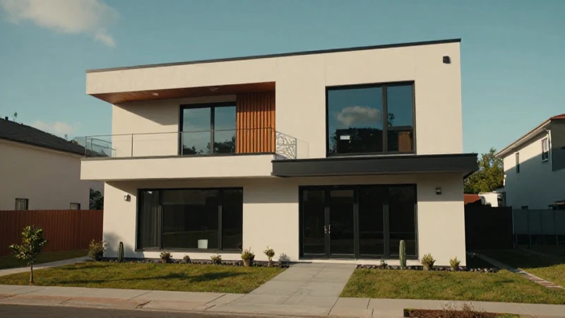 Casa moderna, luz cinematográfica y sol radiante