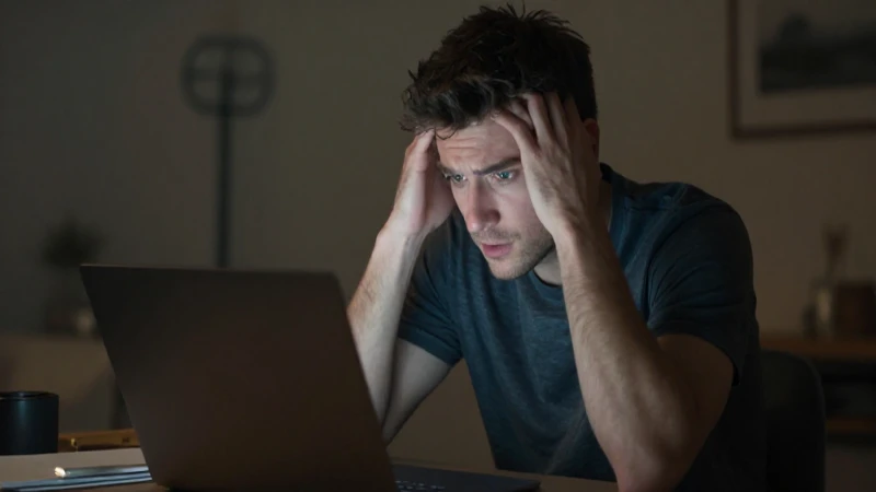 Hombre preocupado frente a una laptop