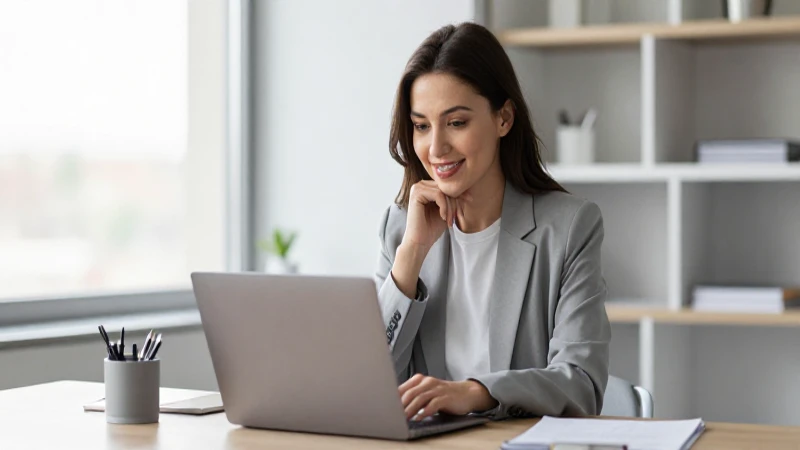 Condusef Ficha: Tu guía completa sobre la plataforma Ictineo 9 Mujer sonríe con laptop en oficina moderna