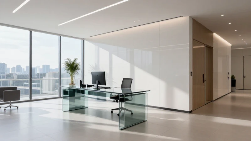 Interior bancario moderno, elegante y luminoso