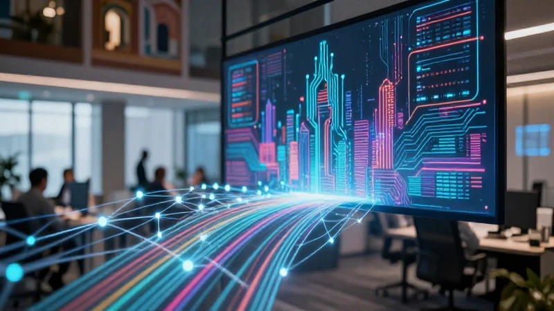 Oficina moderna y tecnológica con datos visuales
