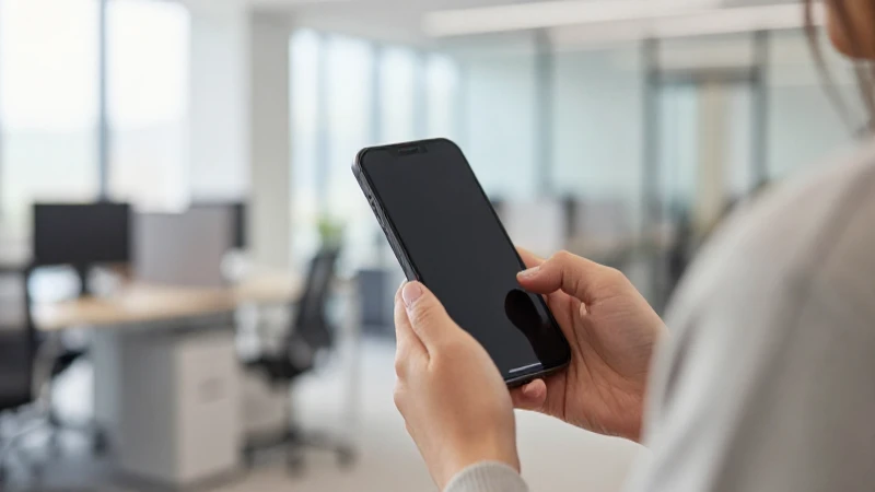 Persona usa el móvil en oficina moderna