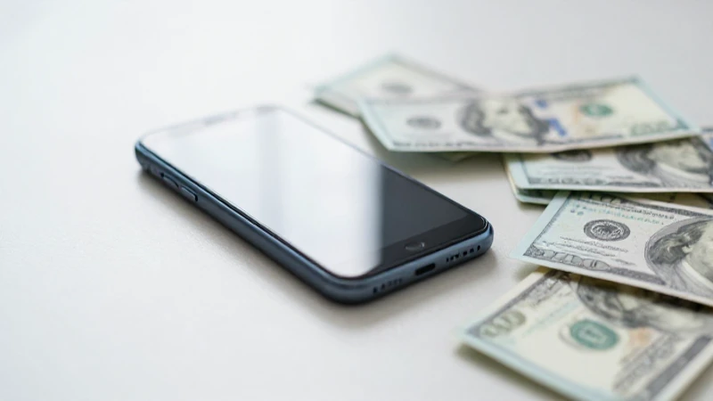 Teléfono, dinero y luz suave en la mesa