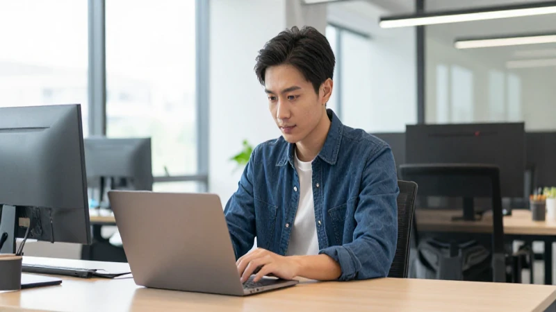 Joven emprendedor trabajando con luz natural