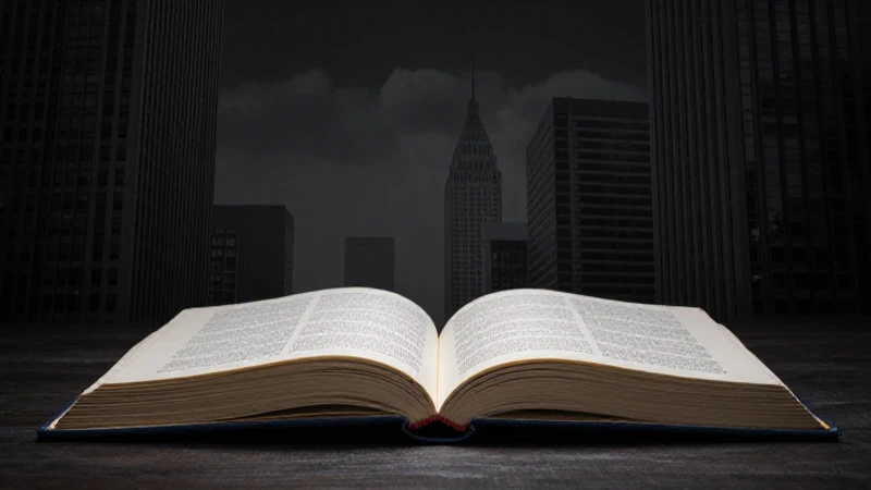 Libro abierto, rascacielos, luz dramática, estudio.