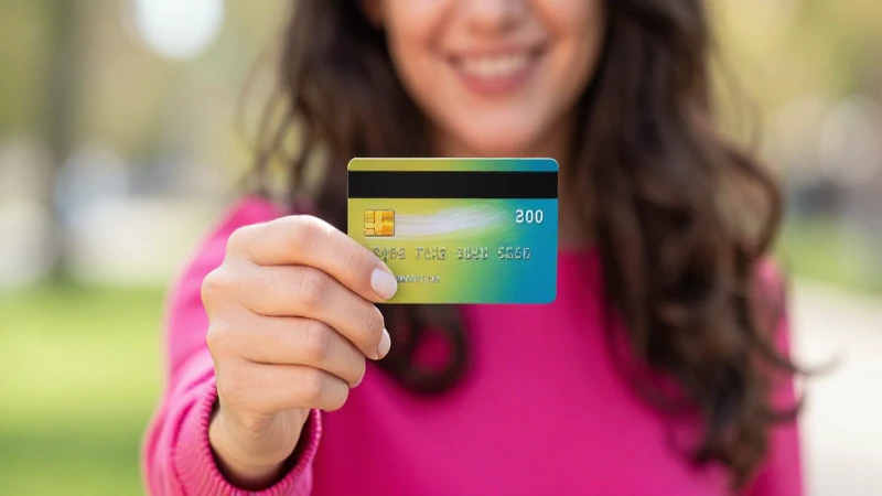 Es Like U la cuenta de débito de Santander con gran cashback 10 Mujer sostiene tarjeta de débito a la luz